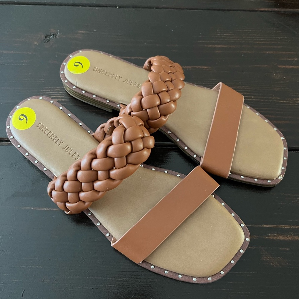Brand new brown slide on sandals Sincerely Jules size 9